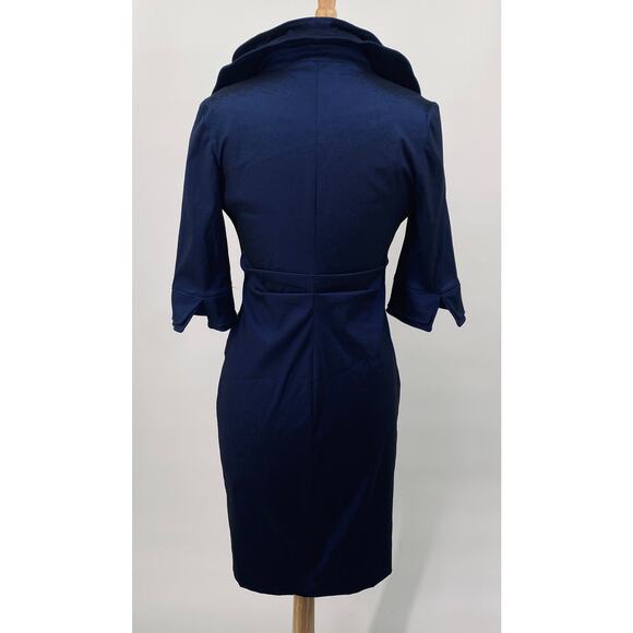 Joseph Ribkoff Dramatic Moldable Collar Sheath Dress Zip Front Metallic Blue 10 - Picture 10 of 16